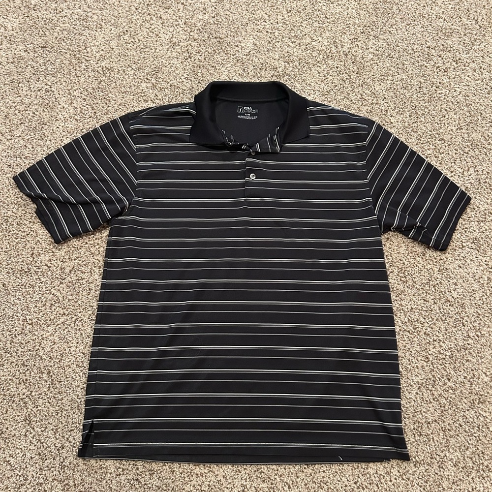 PGA Tour Black Polo with White Stripes